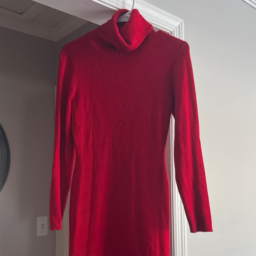 Nina Leonard Red Long Sleeve Dress